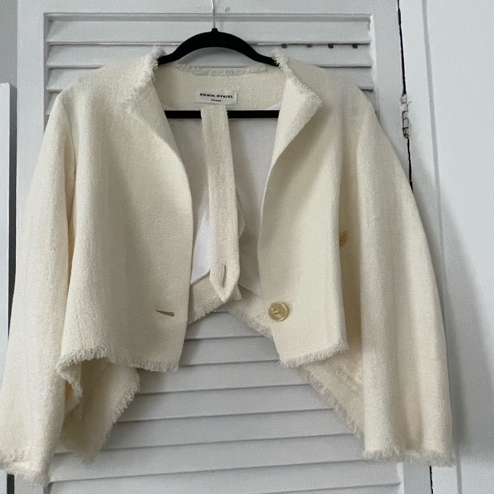 Sonia Rykiel Paris textured linen fringe cape jacket cropped NEW